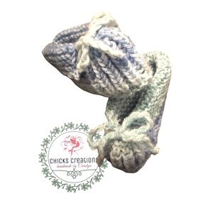 Hand Knit Baby Booties, Variegated‎ Yarn w/Bow, Blue/Green NWOT Sized 3-6 months